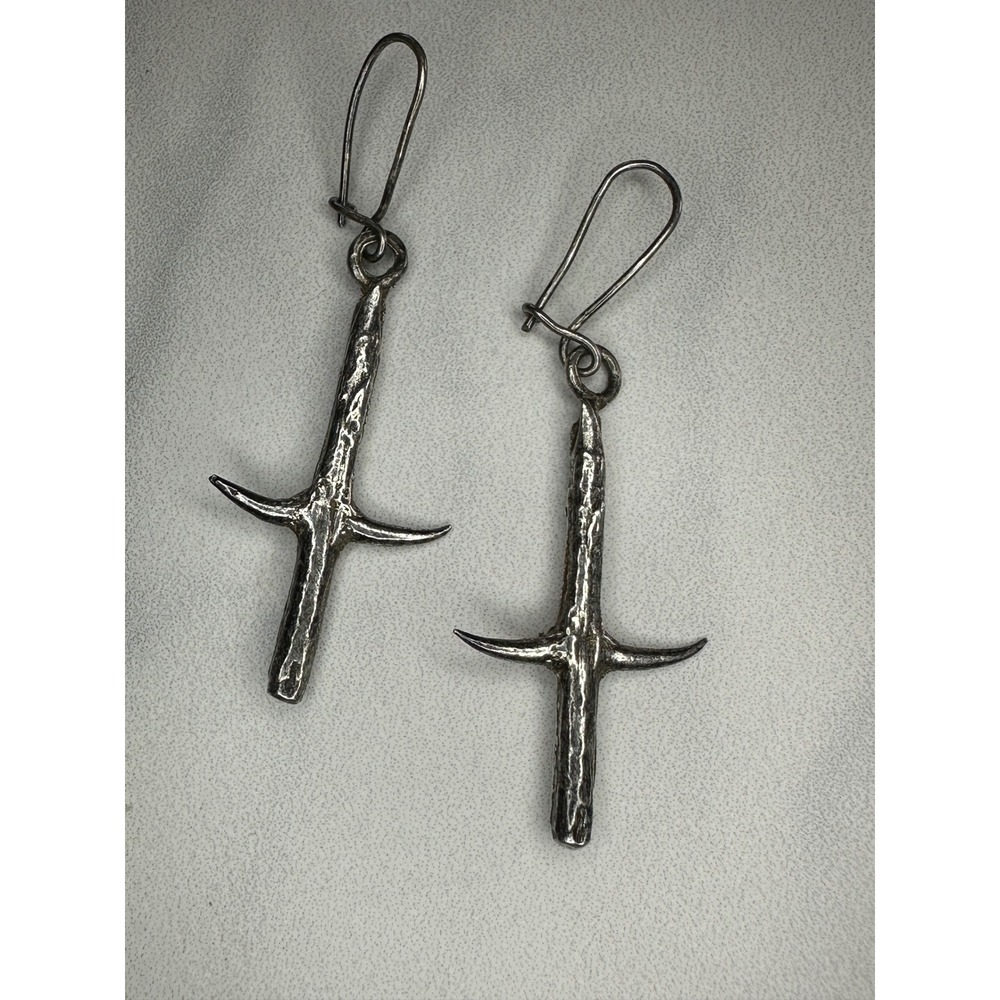 Handmade Silver Brutalist Dagger Drop Earrings Gothic Thorned Sword 5.1g